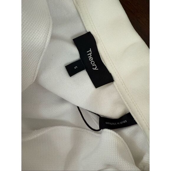 NWT THEORY Cotton Blend Piqué Peplum Top - White - Picture 8 of 12